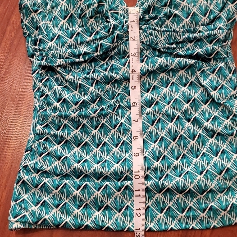 Merona Tankini Top Womens Medium Swimsuit Blue Green Palm Tree Style Pattern - Picture 3 of 9
